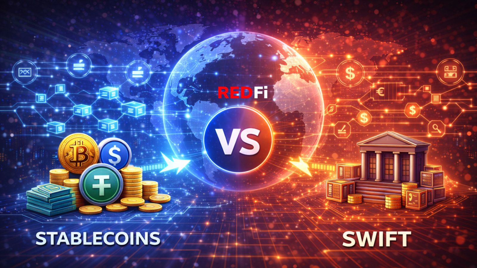 Comparison of stablecoin blockchain payments and traditional SWIFT banking systems for cross-border transactions
